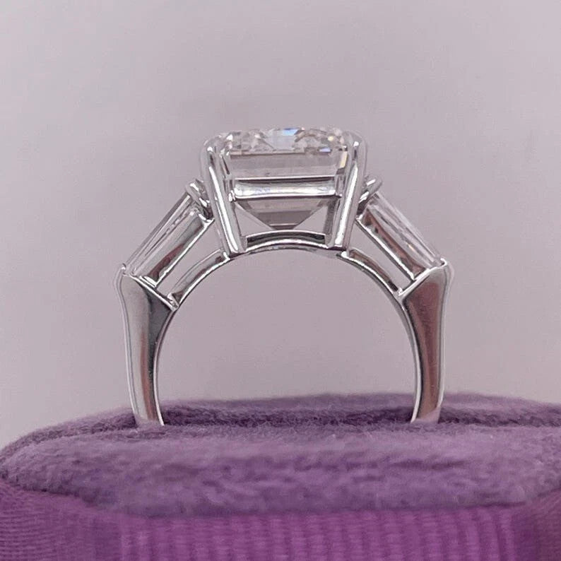 5.35 Ct IGI E VS1 Emerald Cut Lab Grown Diamond Side Baguette Three Stone Ring