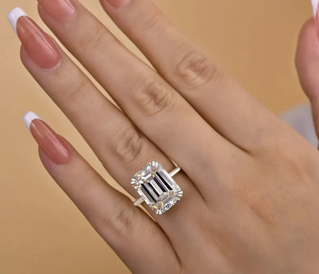 5.00 Ct E VS1 Emerald Cut Diamond Ring Lab Grown 14k White Gold IGI Certified
