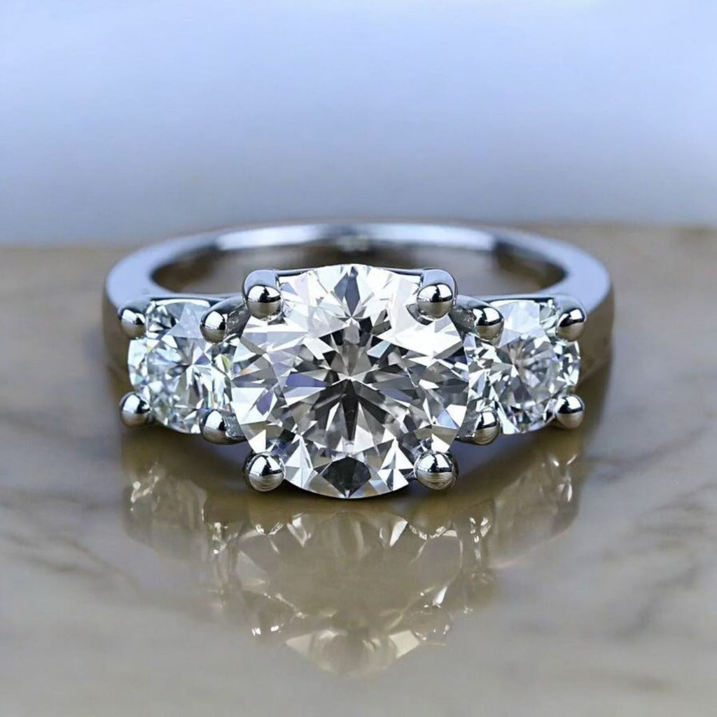 3.00 Ct D VS1 Lab Grown Round Diamond 3 Stone Engagement Ring IGI Platinum