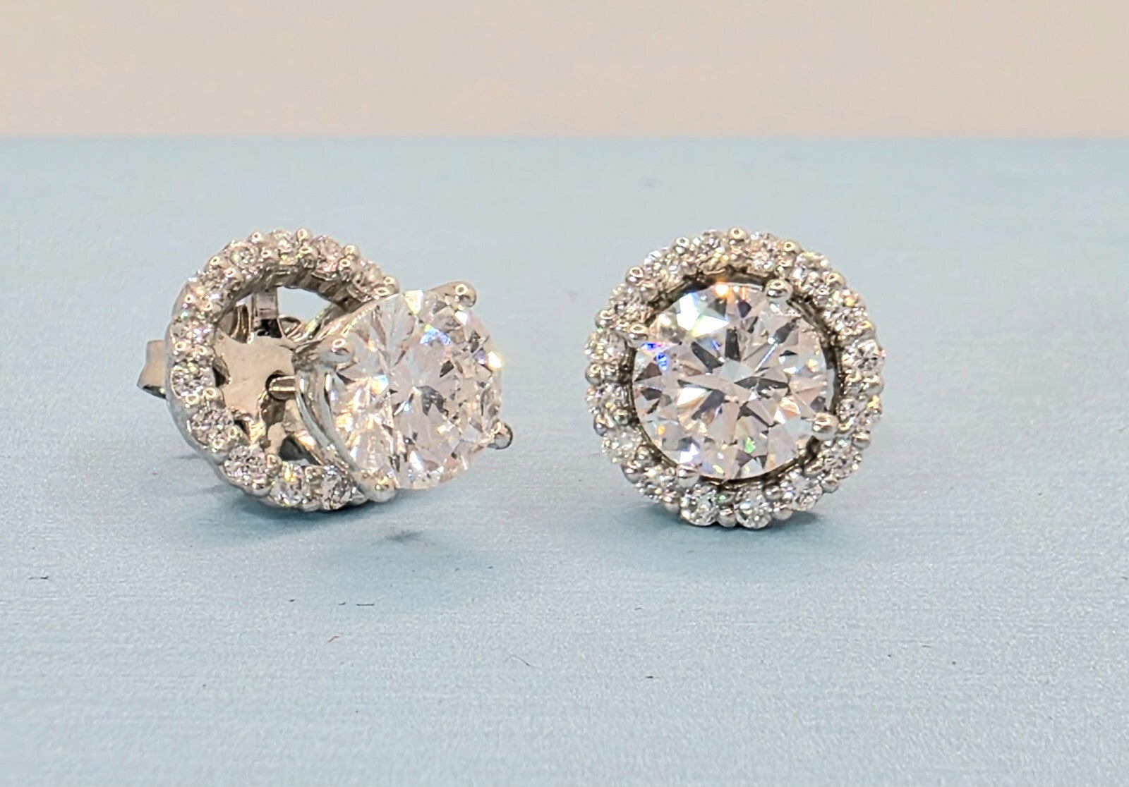 1.80 Ct E VS1 Round 4 Prong Lab Grown Diamond Stud Earrings 14k W/ Ear Jackets