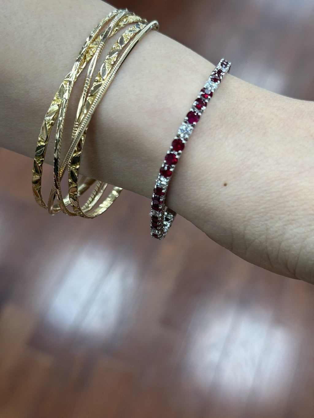 8.56 Carat Red Ruby & Diamond Tennis Bracelet 14k White Gold Natural Diamonds
