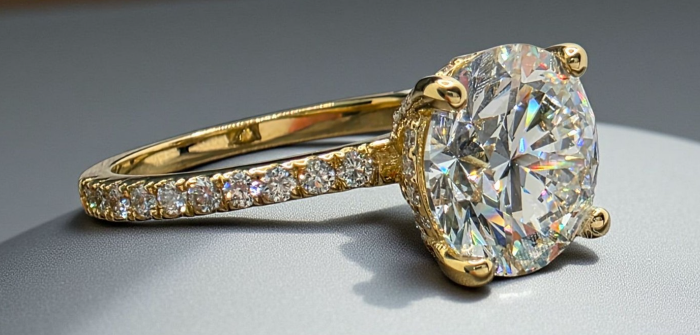 3.43 Ct D VS1 Round Lab Grown Diamond Engagement Ring 14k Yellow IGI Certified