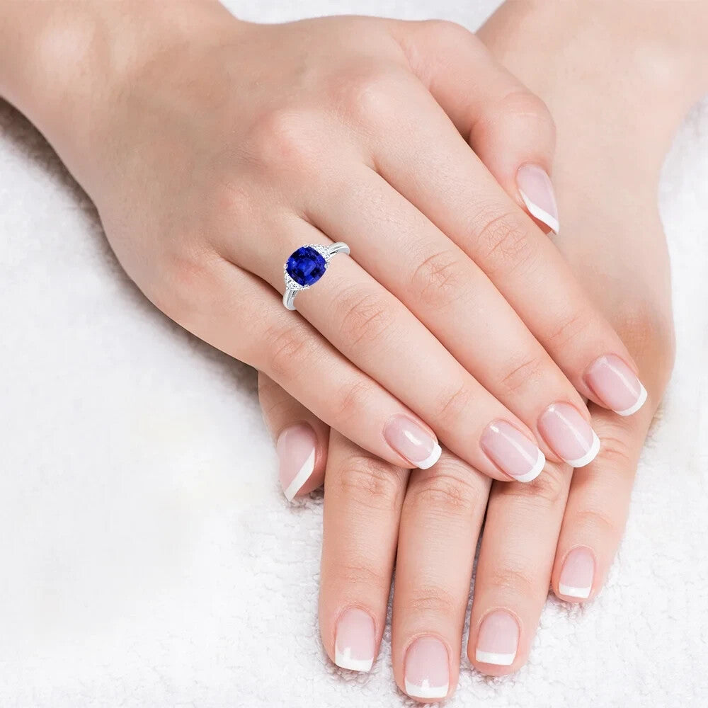 4.18 Ct Cushion Lab Grown Sapphire and Moon Diamond Ring Plat GIA Authenticated