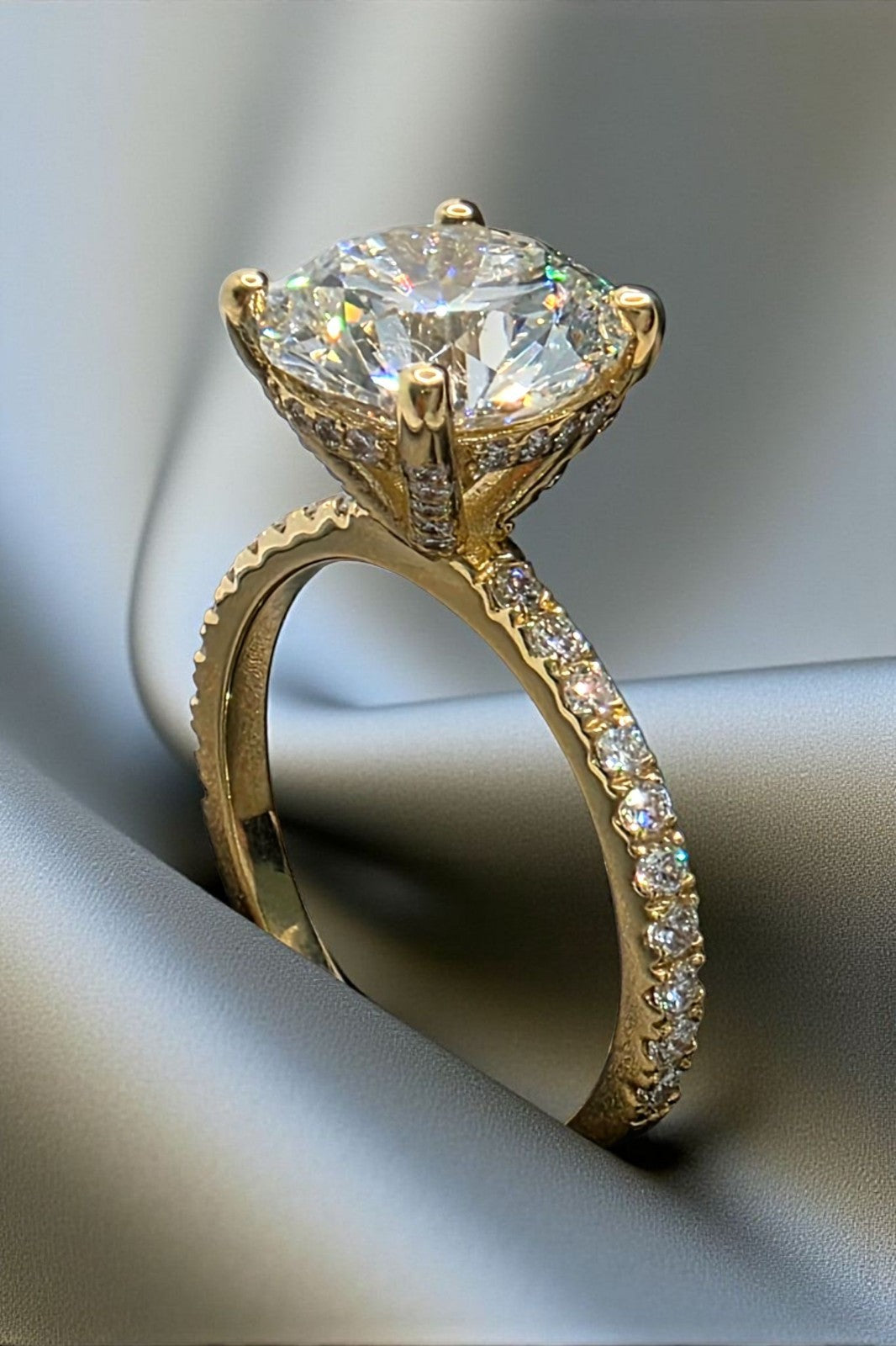 3.43 Ct D VS1 Round Lab Grown Diamond Engagement Ring 14k Yellow IGI Certified