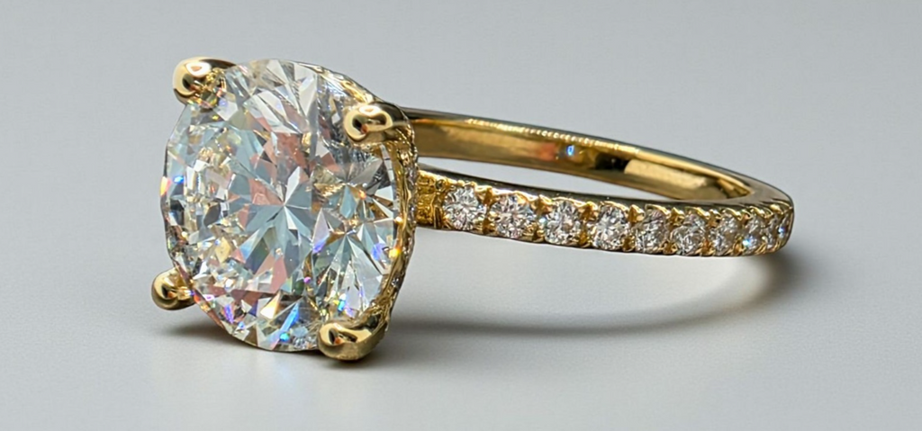 3.43 Ct D VS1 Round Lab Grown Diamond Engagement Ring 14k Yellow IGI Certified