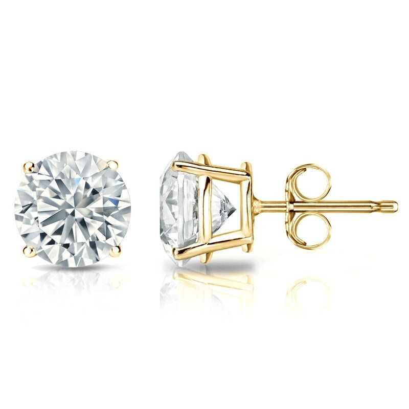 2.00 Ct D VS1 Round Lab Grown Diamond Studs Push Back 14k Yellow IGI Certified