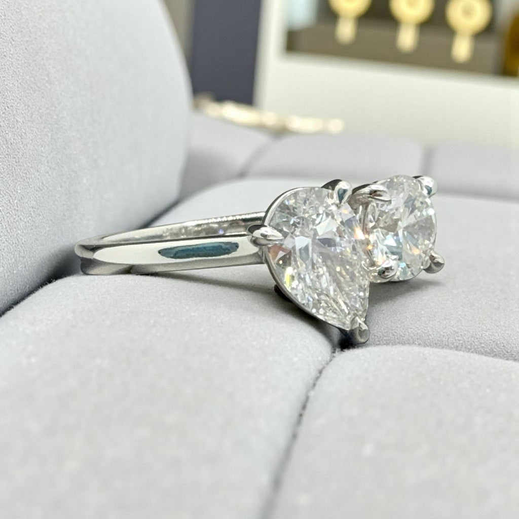 2.25 Ct D VS1 Toi et Moi Diamond Ring IGI Certified Lab Grown Platinum