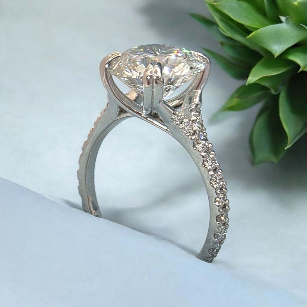 3.50 Ct E VS1 Round Lab Grown Diamond Engagement Ring 14k White IGI Certified