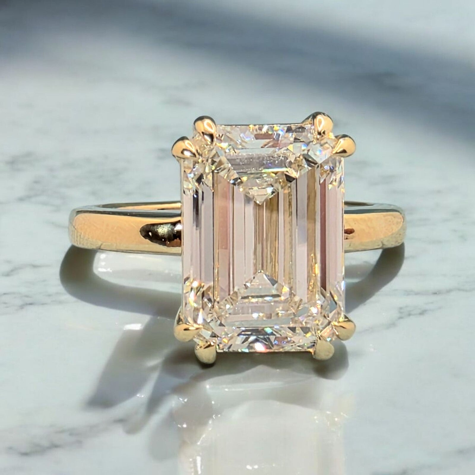 4.00 Carat IGI Certified Emerald Cut E VS1 Lab Grown Diamond Ring 14k Gold