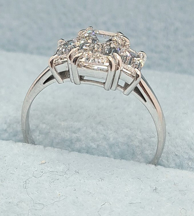 2.10 Ct F VS1 14k White Gold Emerald Cut Lab Grown Diamond Ring IGI Certified