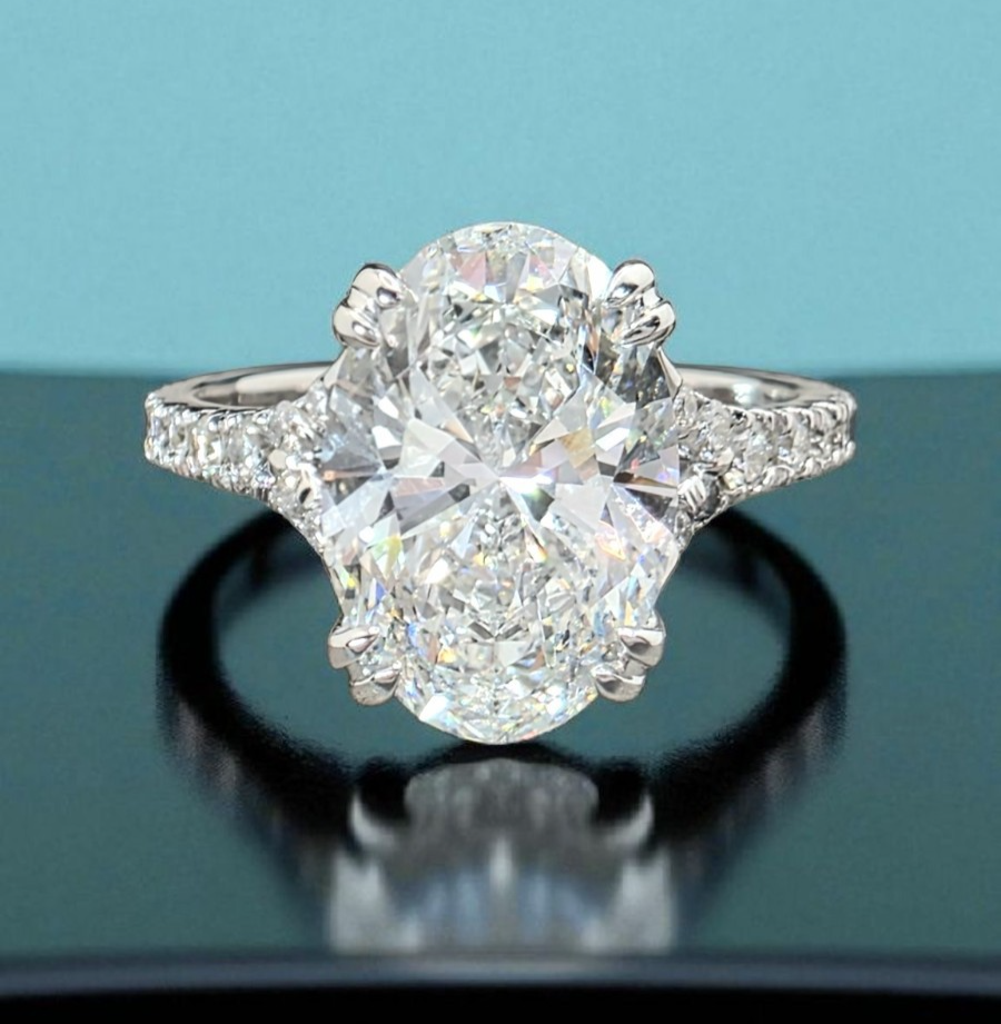 3.40 Ct E VS1 Oval Lab Grown Diamond Engagement Ring 14k White IGI Certified
