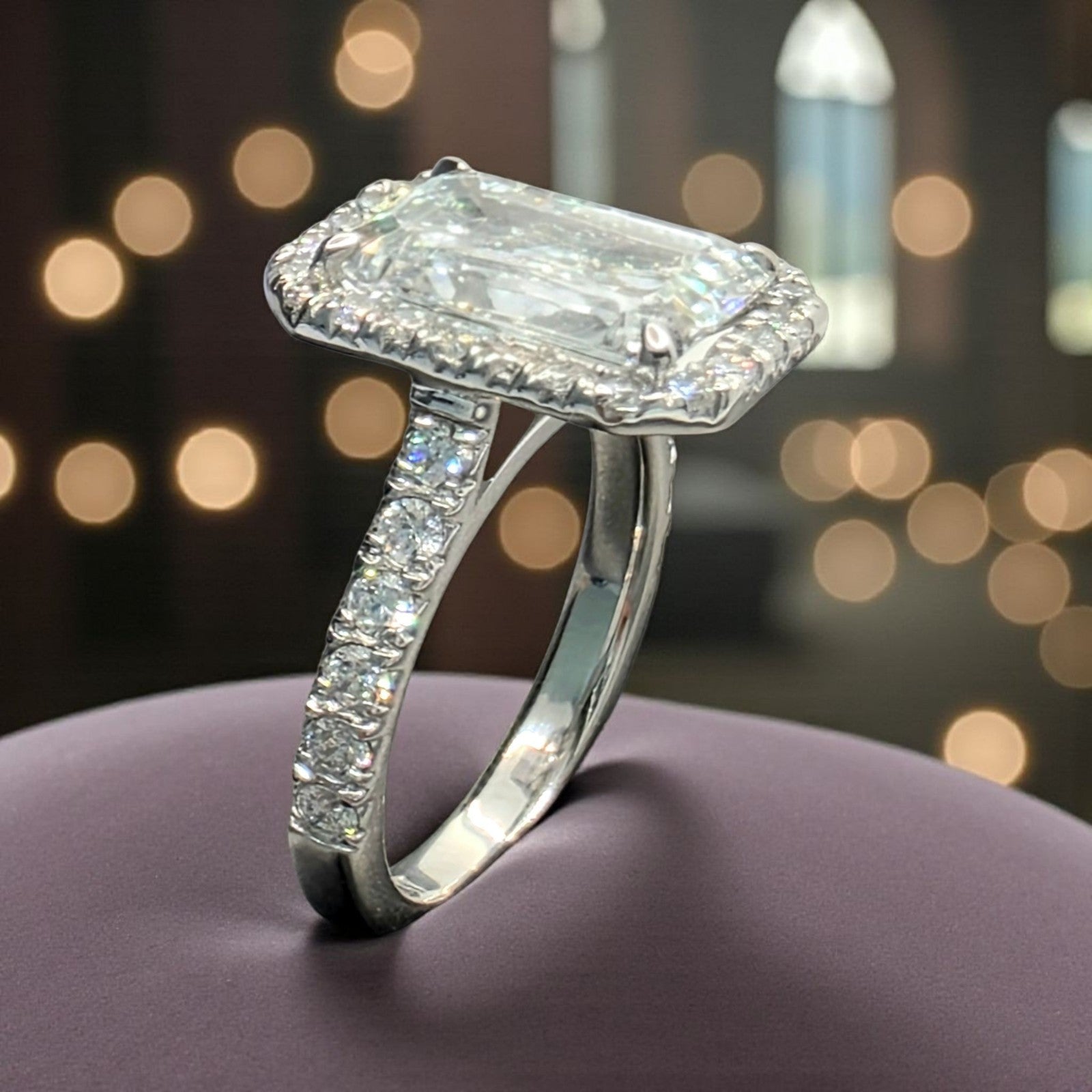 4.00 Ct D VS1 IGI Certified Emerald Cut Lab Grown Diamond Ring 14k White Gold