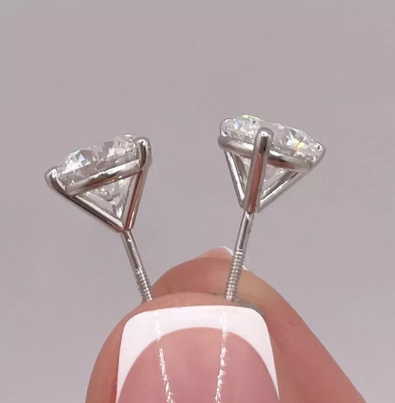 3.00 Ct D VS2 Round Lab Grown Diamond Stud Earrings IGI Certified 14k Gold