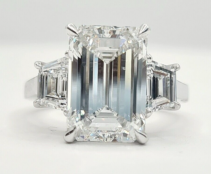 4.60 Carat E VS1 Platinum Emerald Cut Lab Grown Diamond Ring IGI Certified Size8