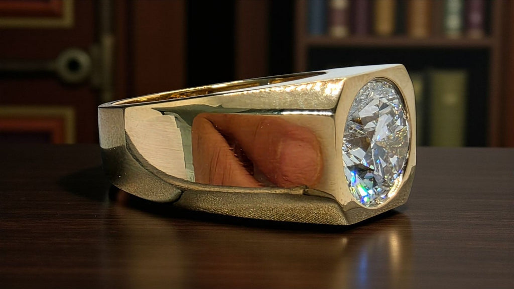 4.00 Ct D VS1 Lab Grown Round Diamond Men's Ring 14k Yellow Gold IGI Certified