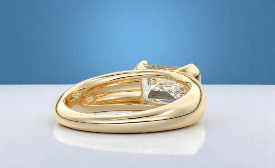 3.00 Ct IGI D VS1 Certified Emerald Cut Lab Grown Diamond Ring East West 14k