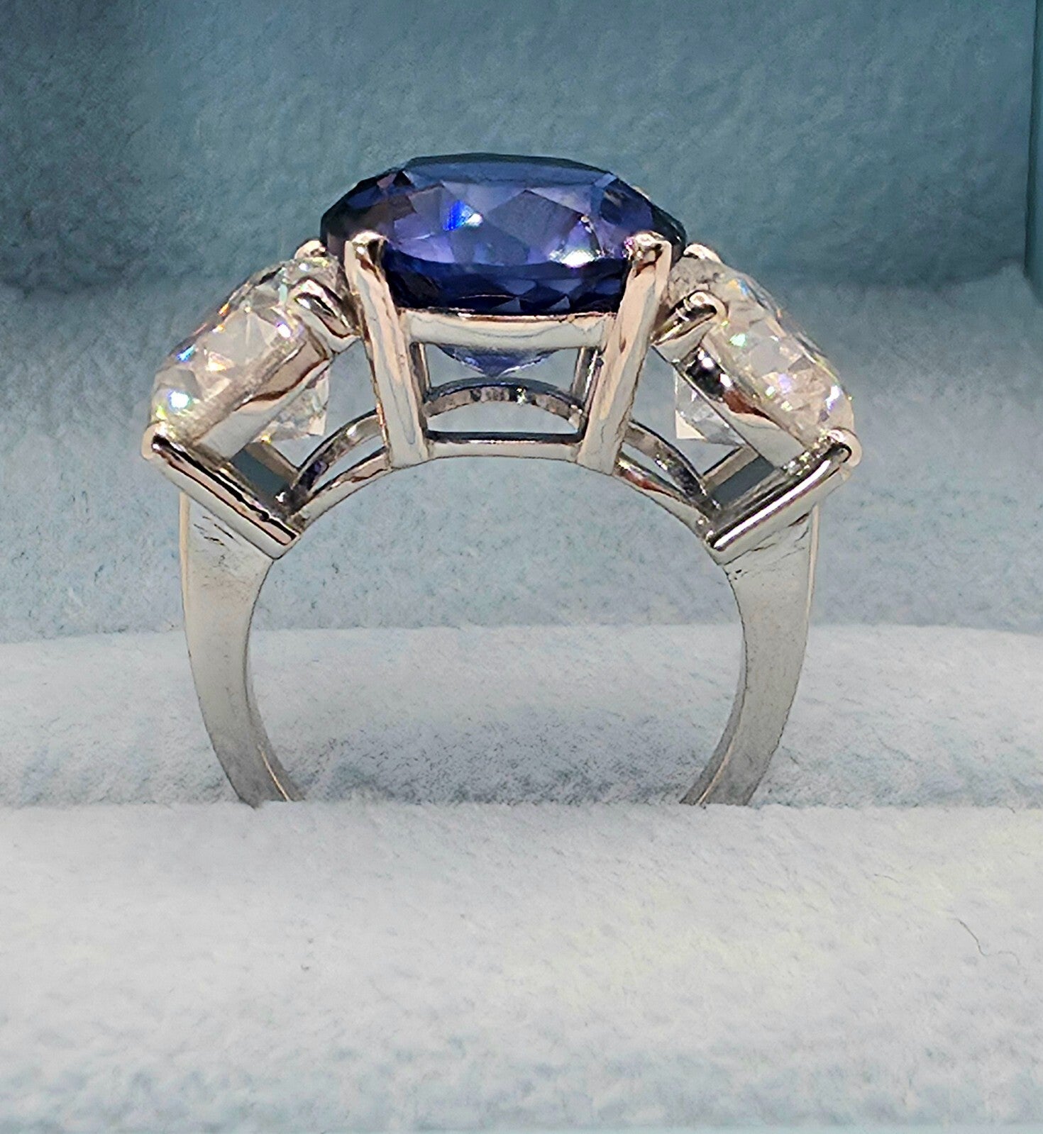 13.00 Ct Round Lab Grown Sapphire and Diamond Ring 14k GIA Authenticated