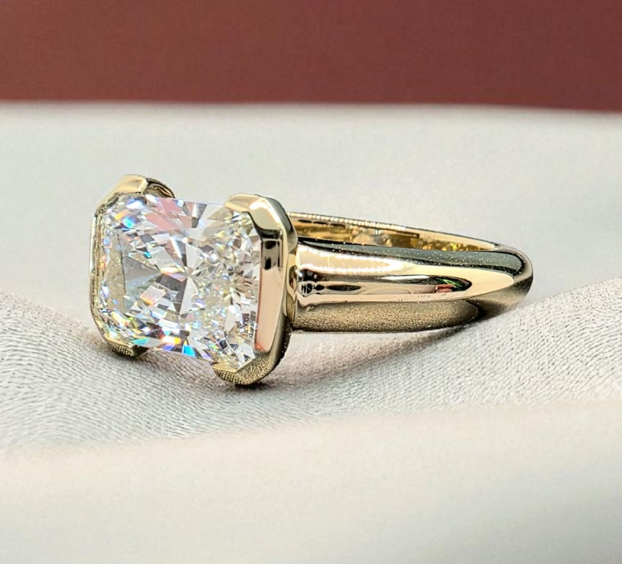 3.00 Ct IGI D VS1 Certified Radiant Cut Lab Grown Diamond Ring East West 14k