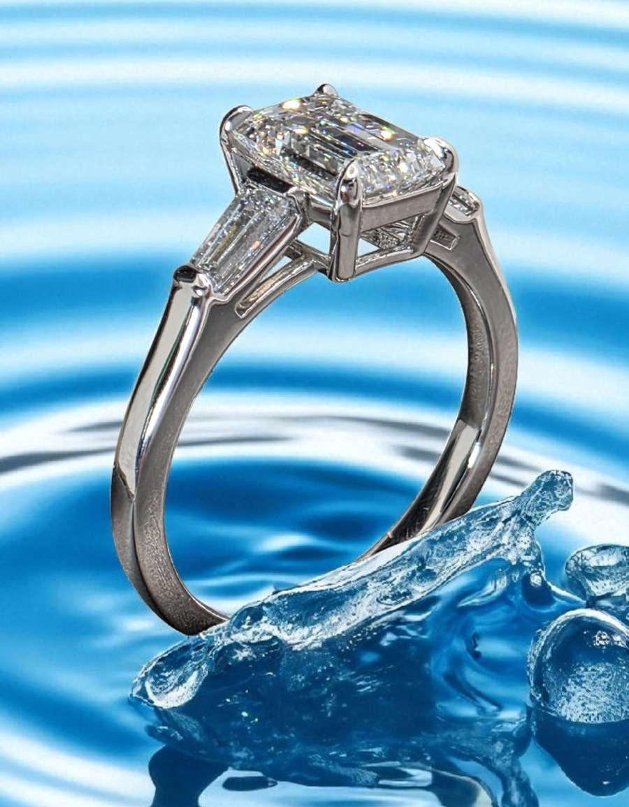 1.55 Ct GIA Authenticated E VS1 Lab Grown Emerald Cut Diamond Ring Platinum