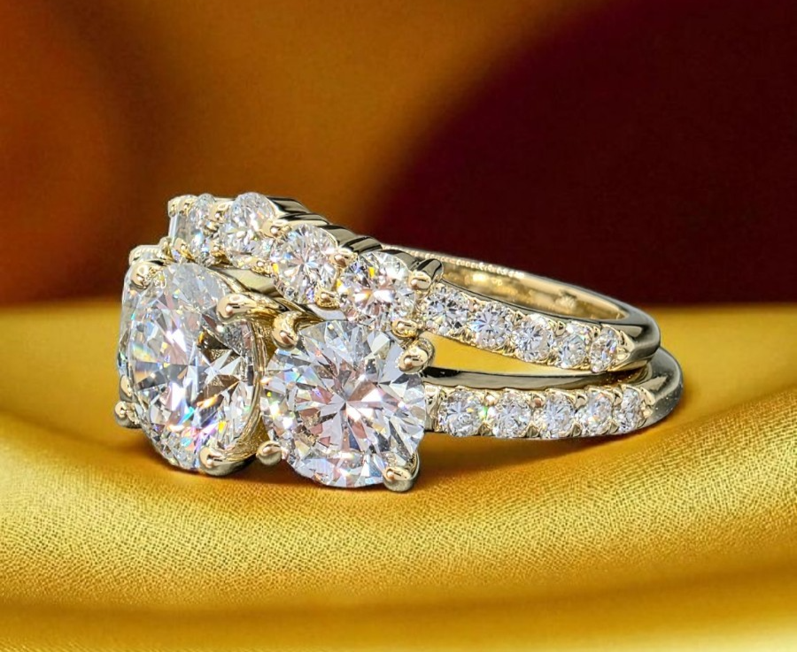 5.00 Ct D VS1 Lab Grown Diamond Ring With Matching Band IGI Certified 14k Yellow