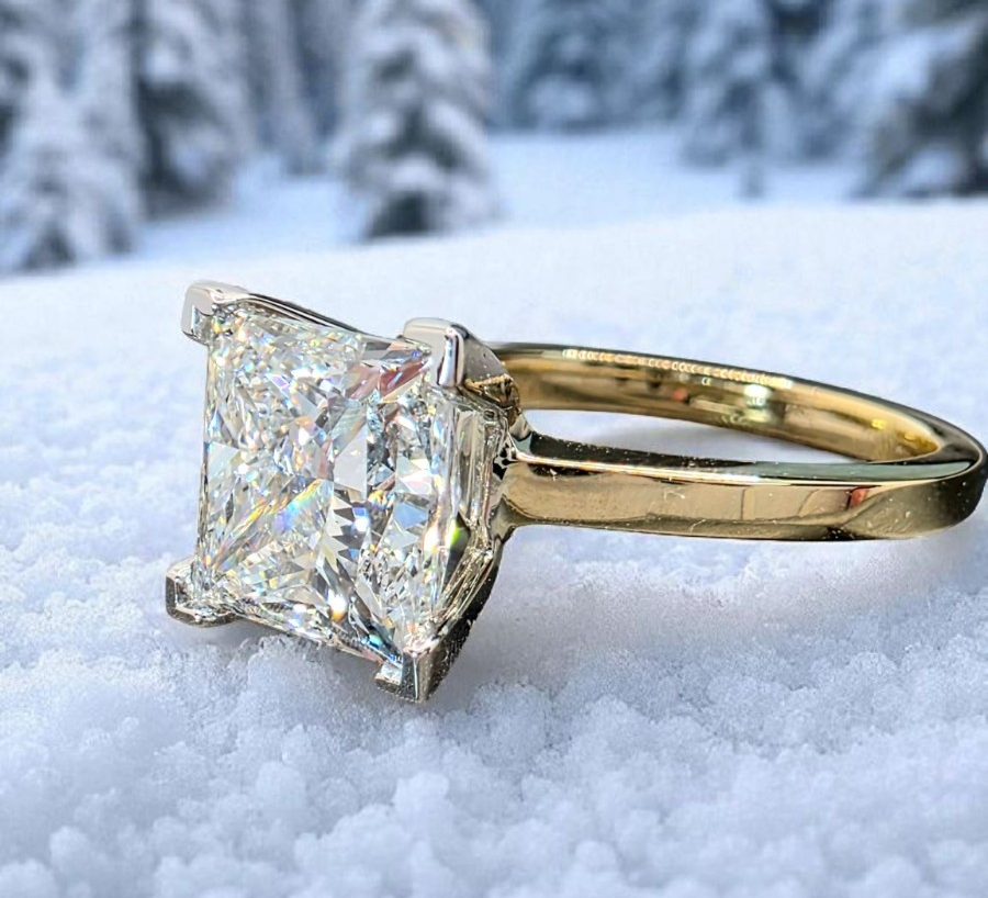 2.00 Carat D VS1 Princess Cut Lab Grown Diamond Engagement Ring 14K Two Tone IGI