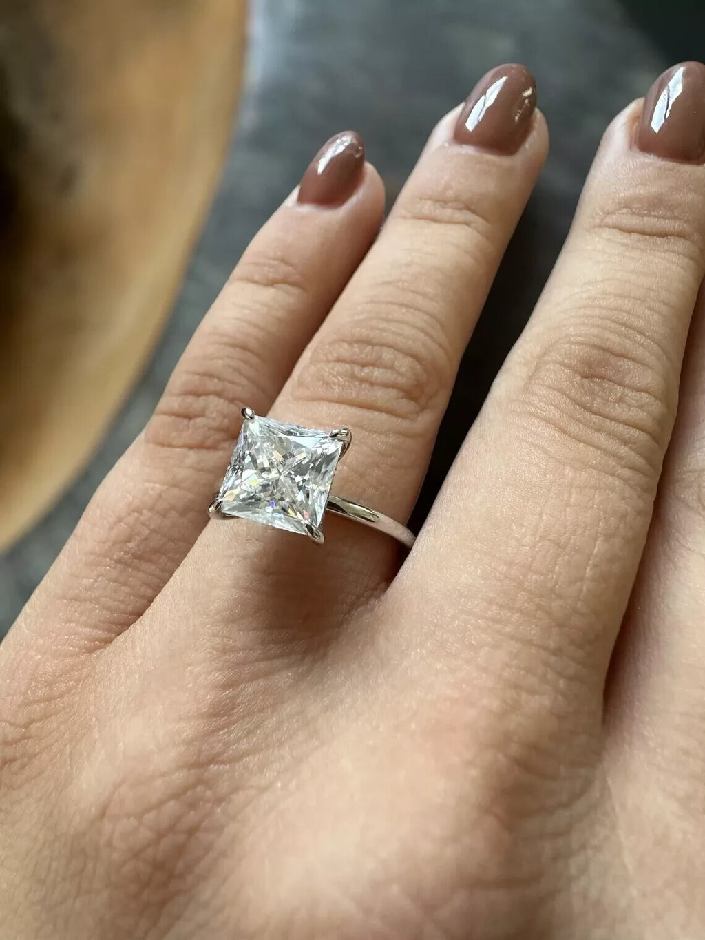 5.00 Ct F VS2 Princess Cut IGI Certified Lab Grown Diamond Ring 14k Gold