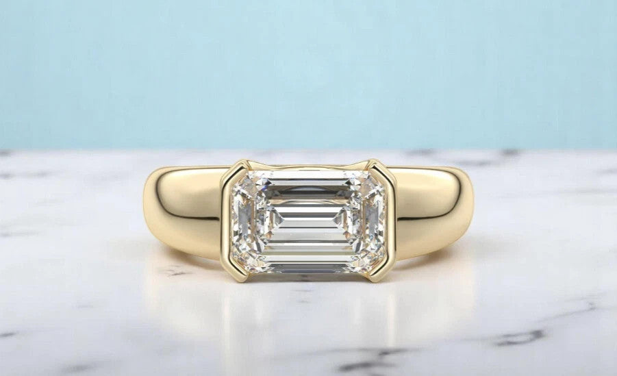 3.00 Ct IGI D VS1 Certified Emerald Cut Lab Grown Diamond Ring East West 14k