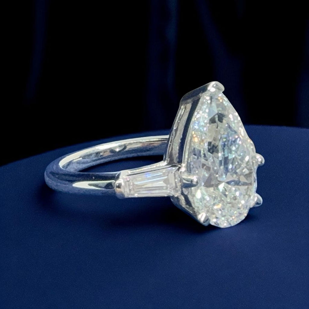 2.35 Ct D VS1 Pear  Shaped Platinum Lab Grown Diamond Ring IGI Certified