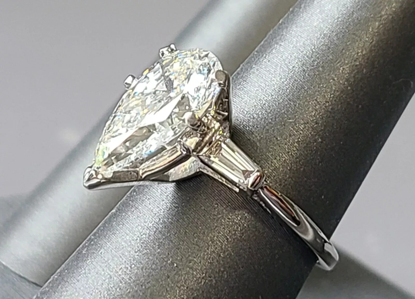 4.35 Ct F VS 2 Pear  Shaped 14k White Gold Lab Grown Diamond Ring IGI Certified