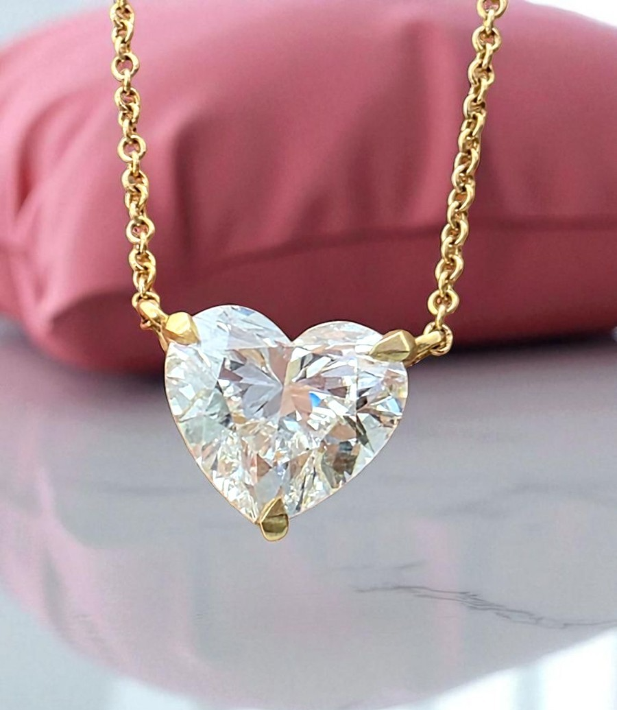3.00 Ct D VS1 Lab Grown Heart Shaped Diamond Pendant 14k Gold IGI Certified