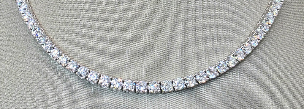 23.00 Ct 14k White Gold Lab Grown Eternity Diamond Tennis Necklace, 16” NEW!