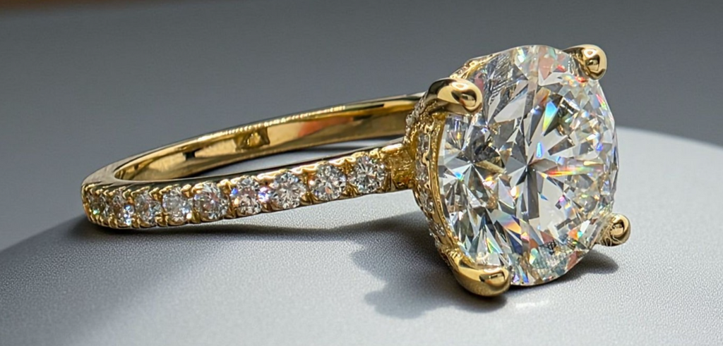 3.43 Ct D VS1 Round Lab Grown Diamond Engagement Ring 14k Yellow IGI Certified