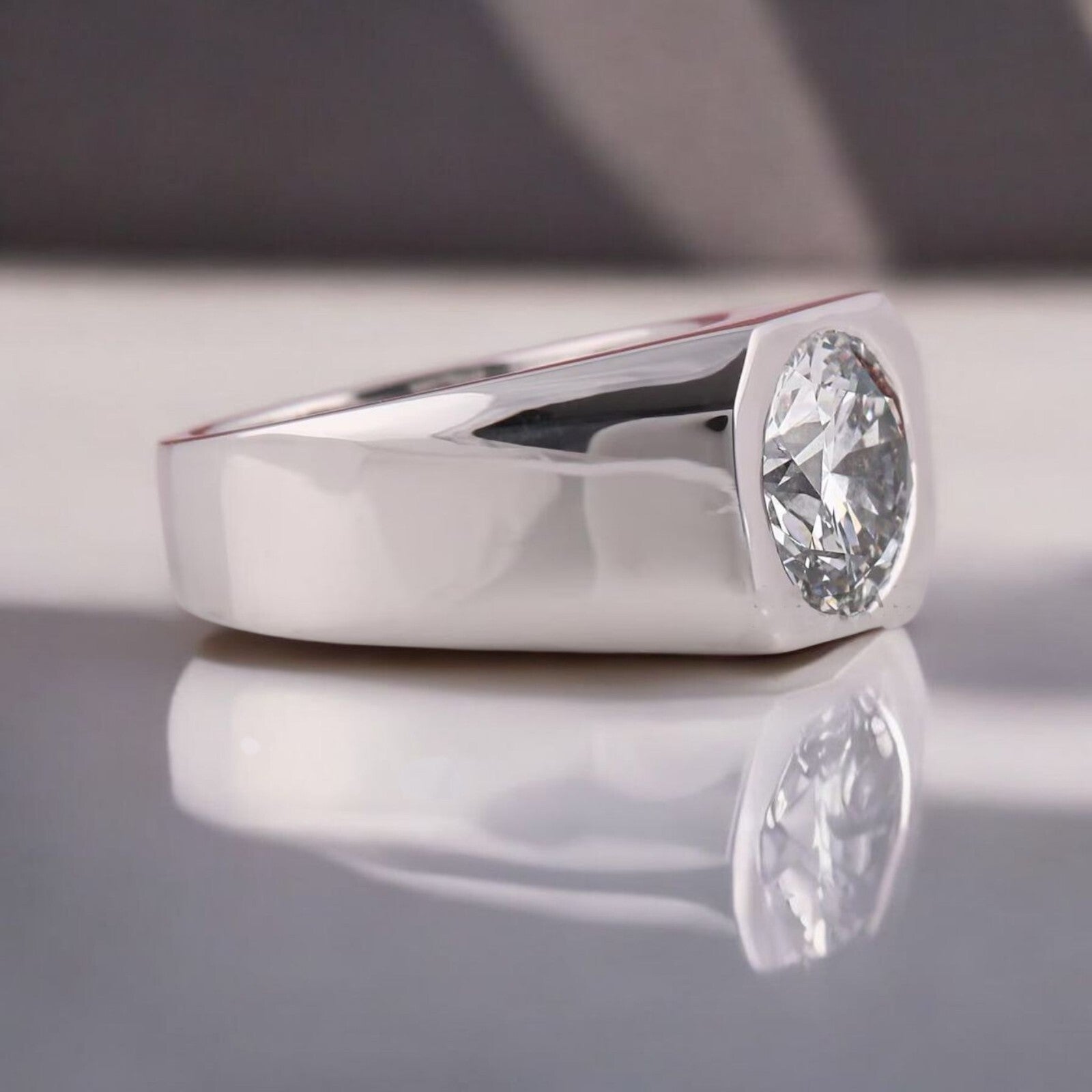 4.00 Ct D VS1 Lab Grown Round Diamond Men's Ring 14k White IGI Certified