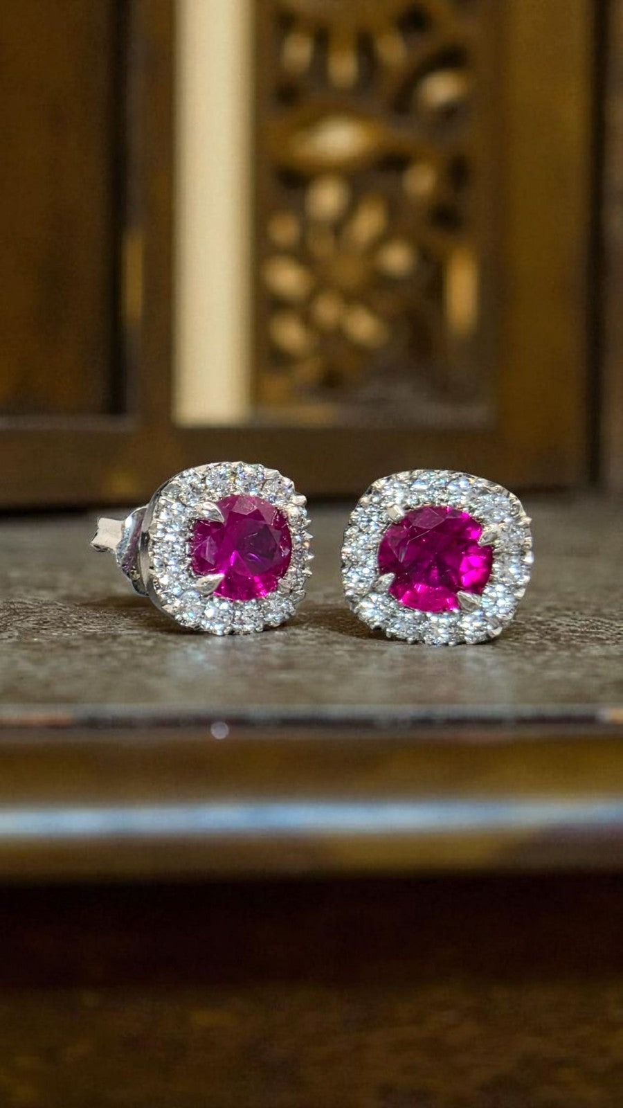 1.50 Ct Lab Grown Ruby and Diamond Earrings 14k White Gold GIA Authenticated