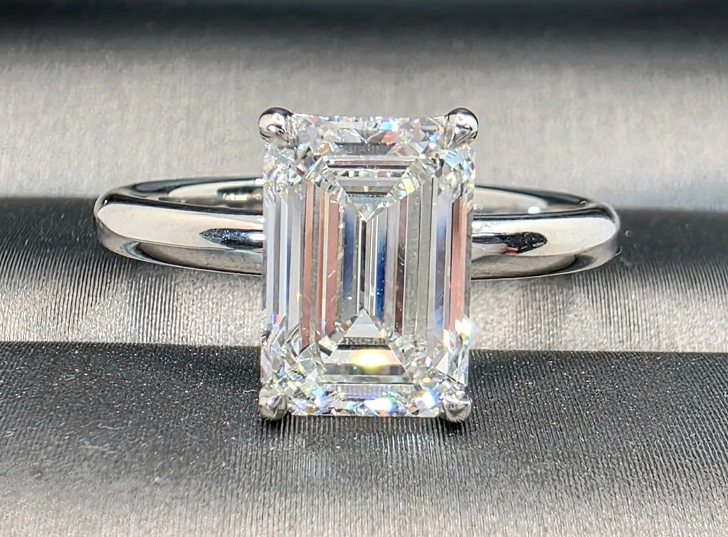 3.00 Ct  D VS1 Emerald Cut Lab Grown Diamond Ring IGI Certified Platinum