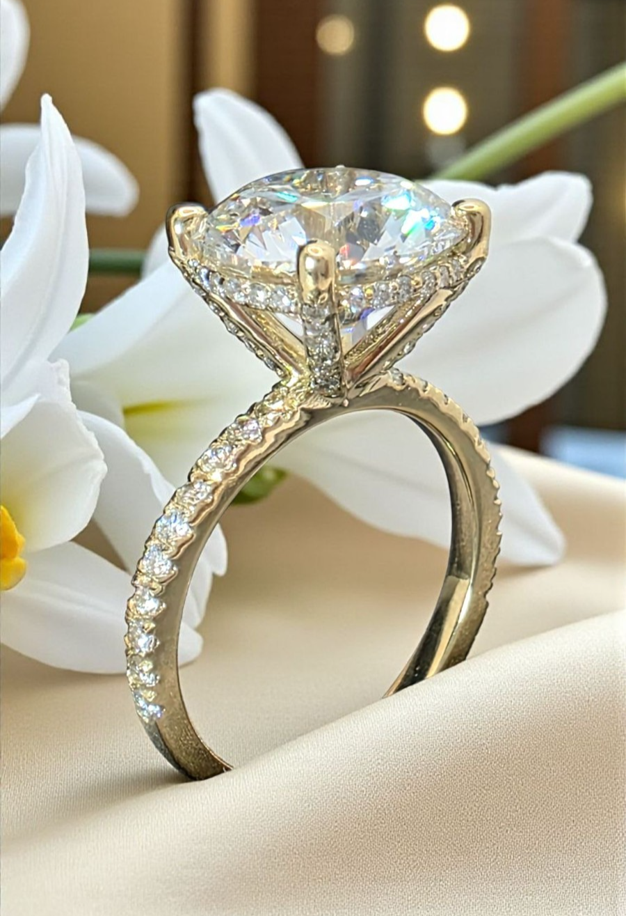 5.43 Ct E VS1 Round Lab Grown Diamond Engagement Ring 14k Yellow IGI Certified