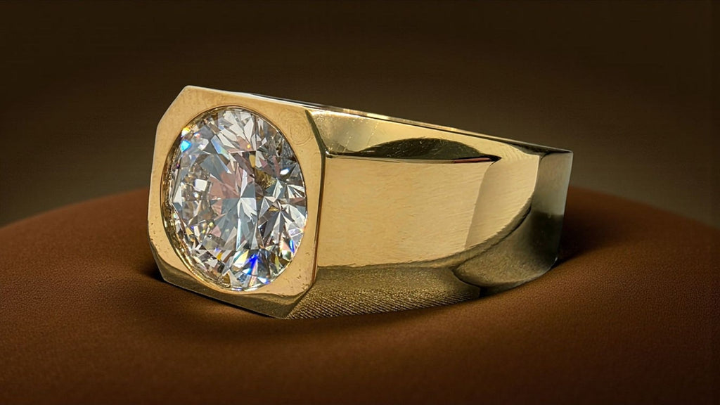 4.00 Ct D VVS2 Lab Grown Round Diamond Men's Ring 14k Yellow Gold IGI Certified