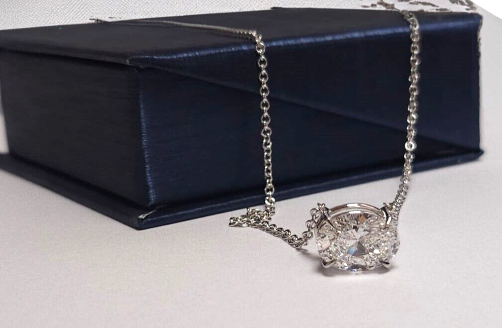 3.00 Ct E VS1 Oval Lab Grown Diamond Pendant 14k White Gold IGI Certified