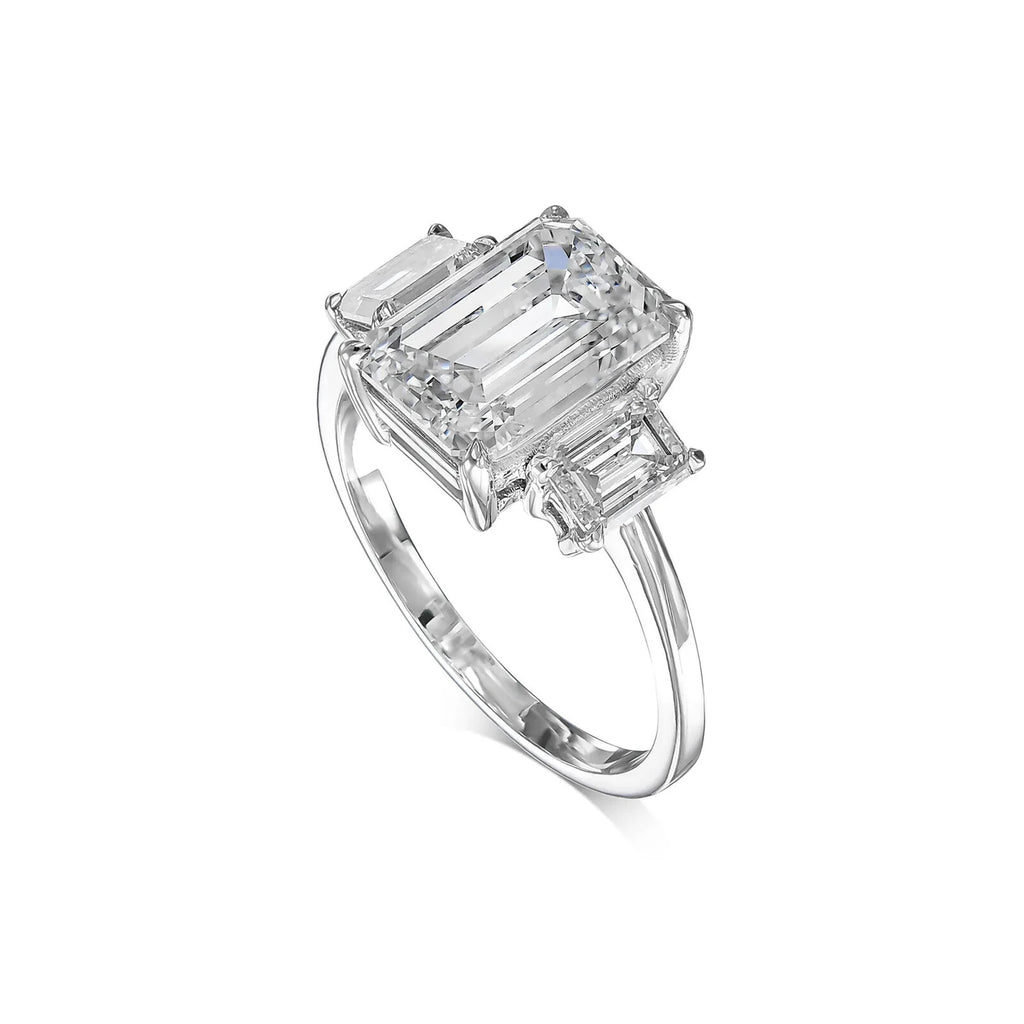 3.63 Ct E VVS2 14k White Gold Emerald Cut Lab Grown Diamond Ring IGI Certified