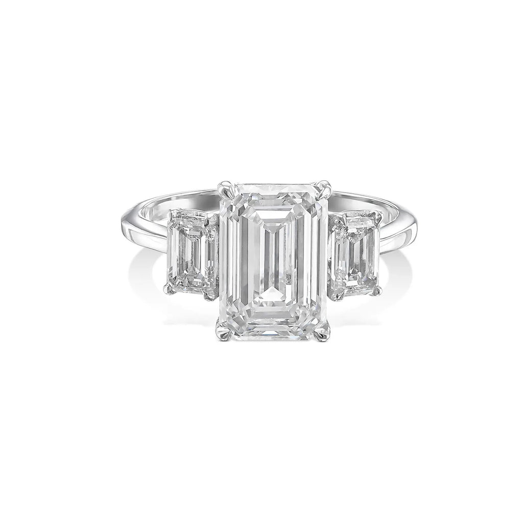 3.63 Ct E VVS2 14k White Gold Emerald Cut Lab Grown Diamond Ring IGI Certified