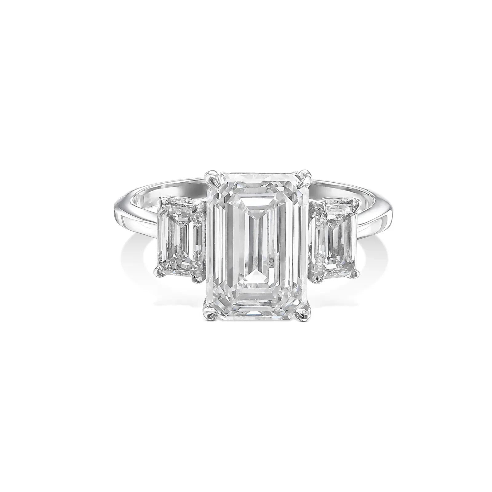 3.63 Ct E VVS2 14k White Gold Emerald Cut Lab Grown Diamond Ring IGI Certified