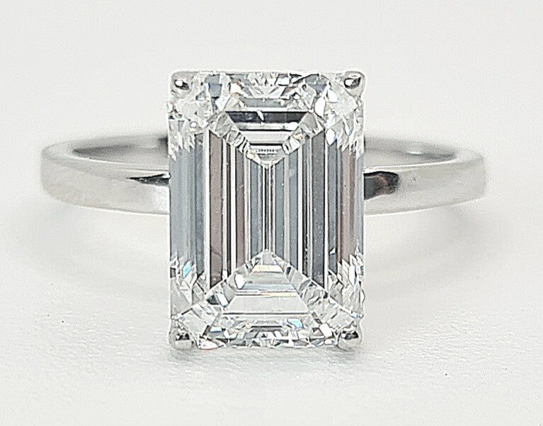3.00 Carat E VS1 Platinum Emerald Cut Lab Grown Diamond Ring IGI Certified
