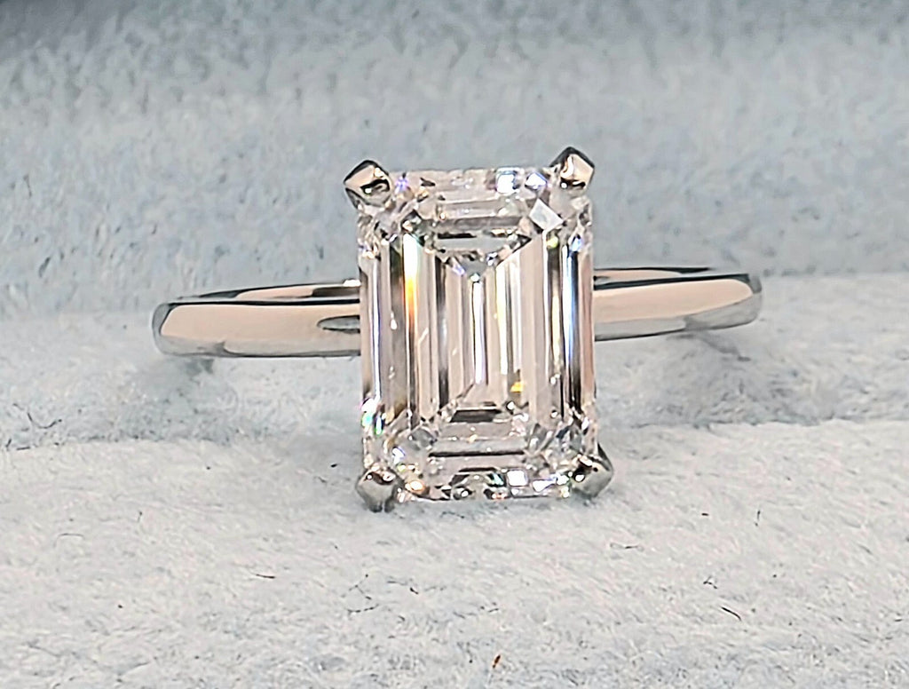 2.00 Carat E VS1 Emerald Cut Lab Grown Diamond Ring IGI Certified 14k White Gold