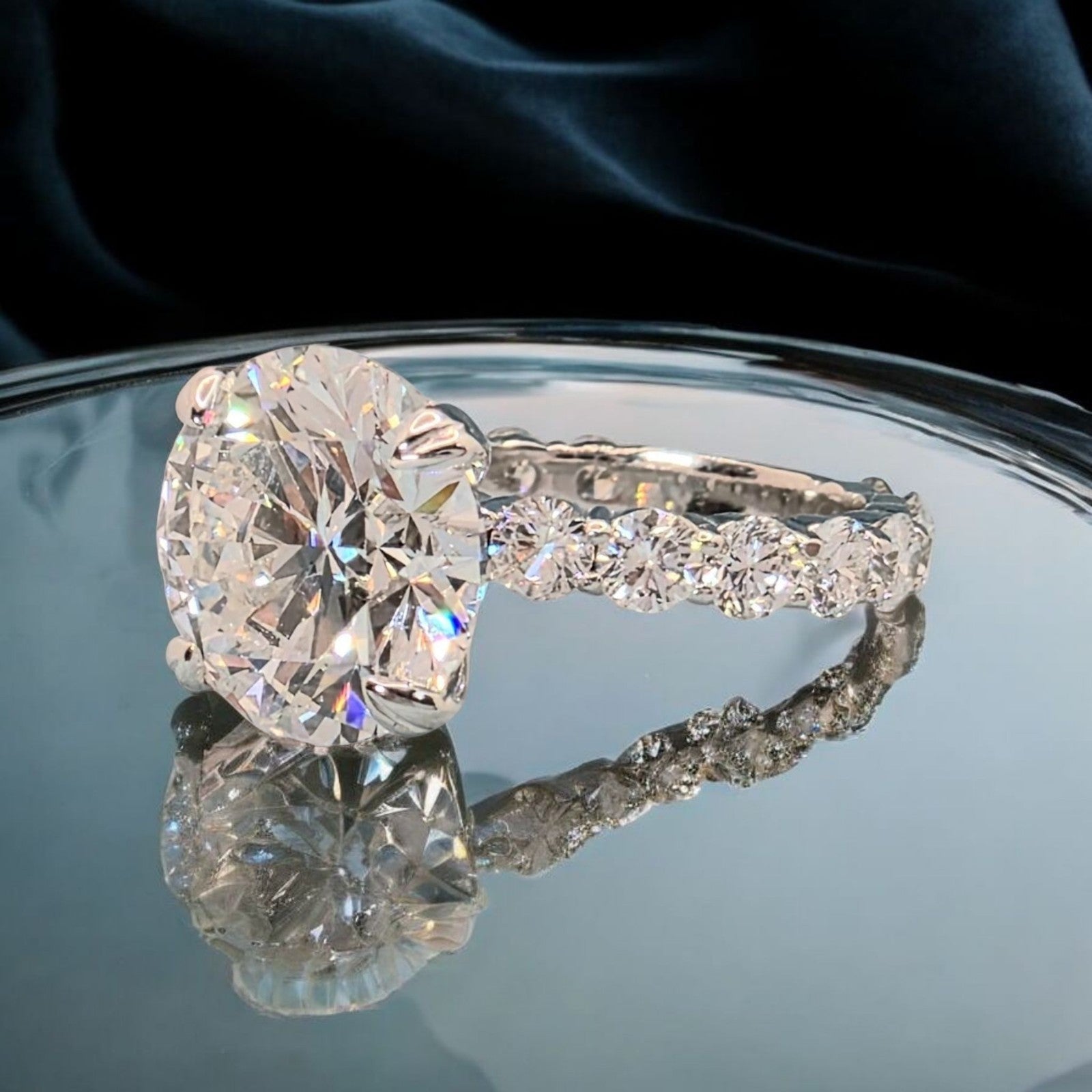 6.60 Ct E VS1 Round Diamond Engagement Ring IGI Certified Lab Grown Platinum