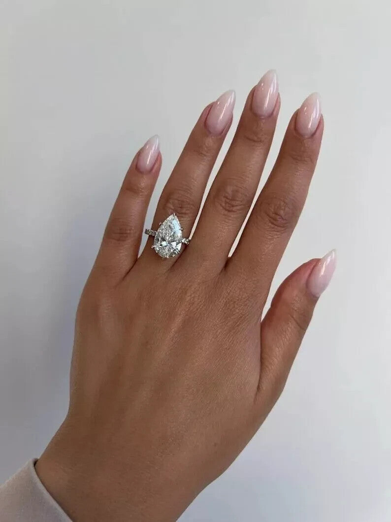 4.20 Ct Pear Lab Grown Diamond Accents Ring For Women Engagement Ring 14k Gold