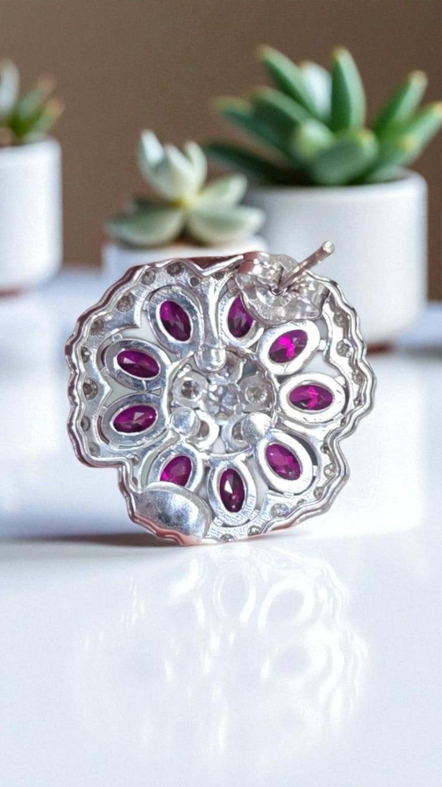 5.00 Carat Lab Grown Ruby and Diamond Earrings 14k White Gold GIA Authenticated