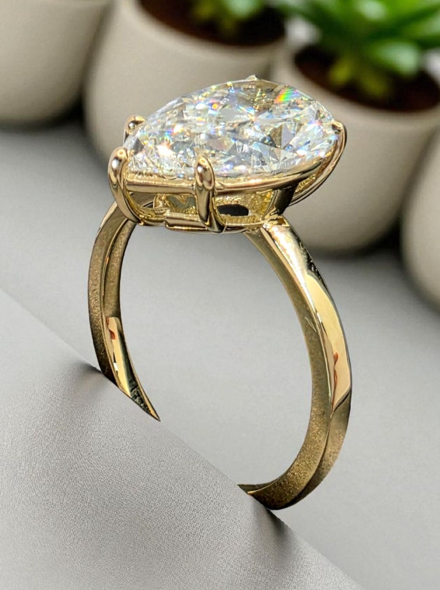 3.00 Ct D VS1 Pear Shaped Lab Grown Diamond Engagement Ring Set in 14k Gold