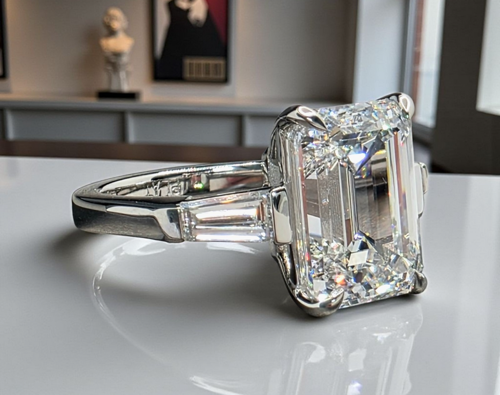 4.50 Ct D VS1 Emerald Cut Lab Grown Diamond Ring IGI Certified 14k White Gold