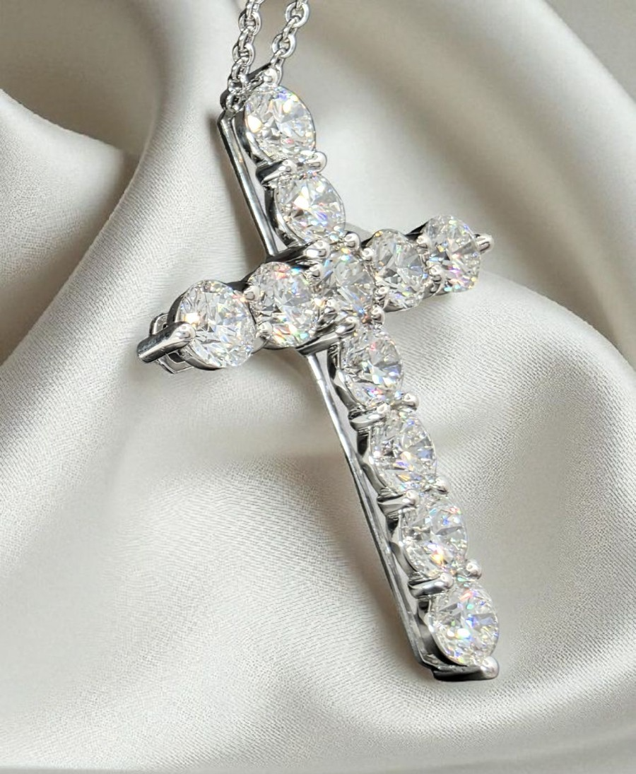 11.00 Ct Lab Grown Diamond Cross GIA Authenticated Free Shipping 14k No Chain