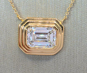 2.84 Ct D VVS2 Emerald Cut Lab Grown Bezel Pendant 14k Yellow Gold IGI Certified